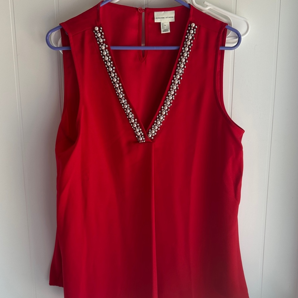 Adrienne Vittadini Red Embellished V-Neck Blouse